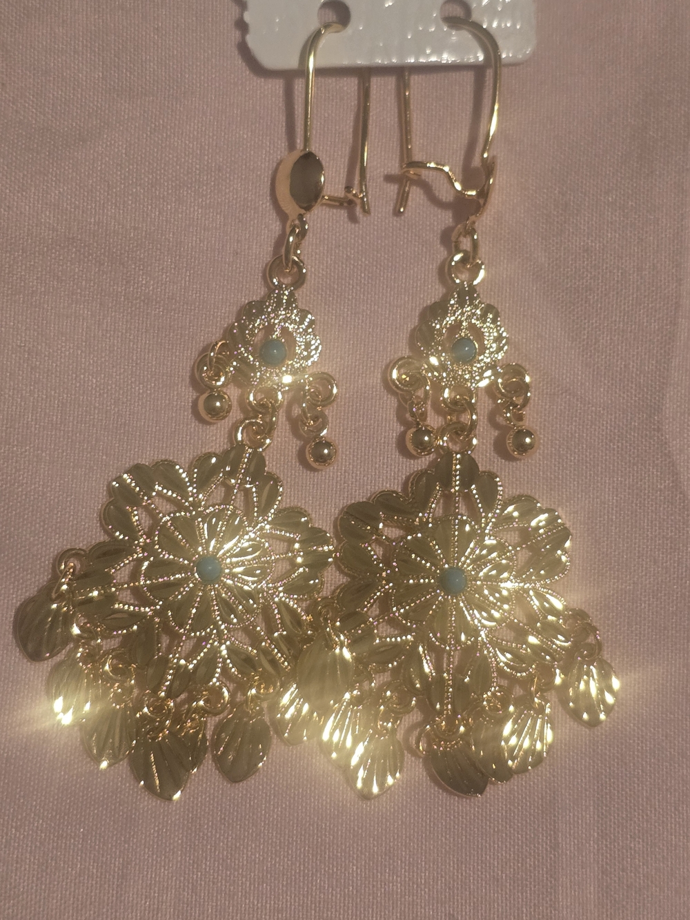 22K Gold Plated Dubai Chandelier Earrings Turquoise Boho Statement Dangle